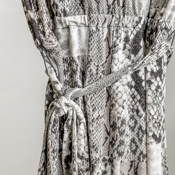 Michael Kors Snakeskin Patchwork Print Belted Dress, Size Large - Picture 4 of 12